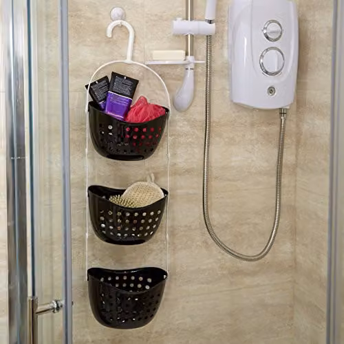 Premier Housewares 3-Tier Rustproof Hanging Shower Caddy in Black, H 83 cm x W 23 cm x D 17 cm – 2