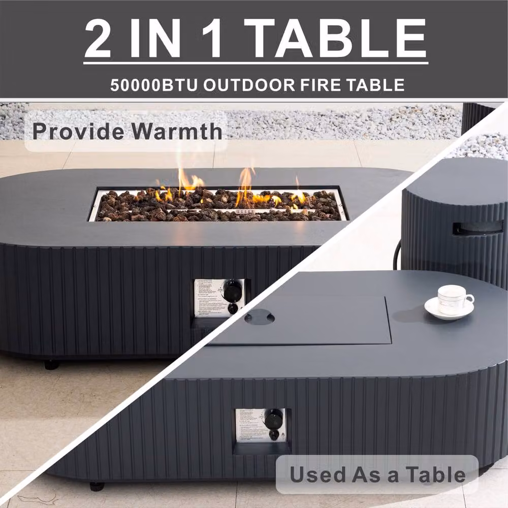 MIMO Outdoor Unique Design Gas Fire Pit Table with Functional Side Table in Matt Grey – 5