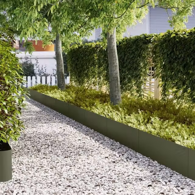 Berkfield Home Steel Lawn Edgings, 30 Pieces, Olive Green, W: 100 cm, D: 0.5 cm, H: 30 cm – 1