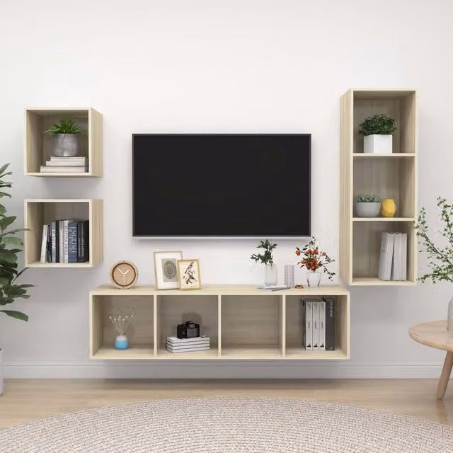 Berkfield Home 4 Piece Sonoma Oak TV Cabinet Set in Brown and Beige – 1