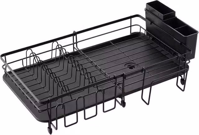 KORVIXA Expandable and Foldable Dish Drainer in Black, W: 30 cm, D: 44-69 cm, H: 15.5 cm – 1