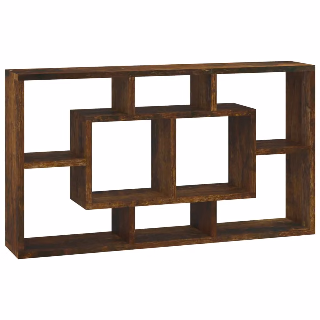 Berkfield Home Wall Mounted Display Shelf with 8 Compartments in Smoked Oak Brown – 2