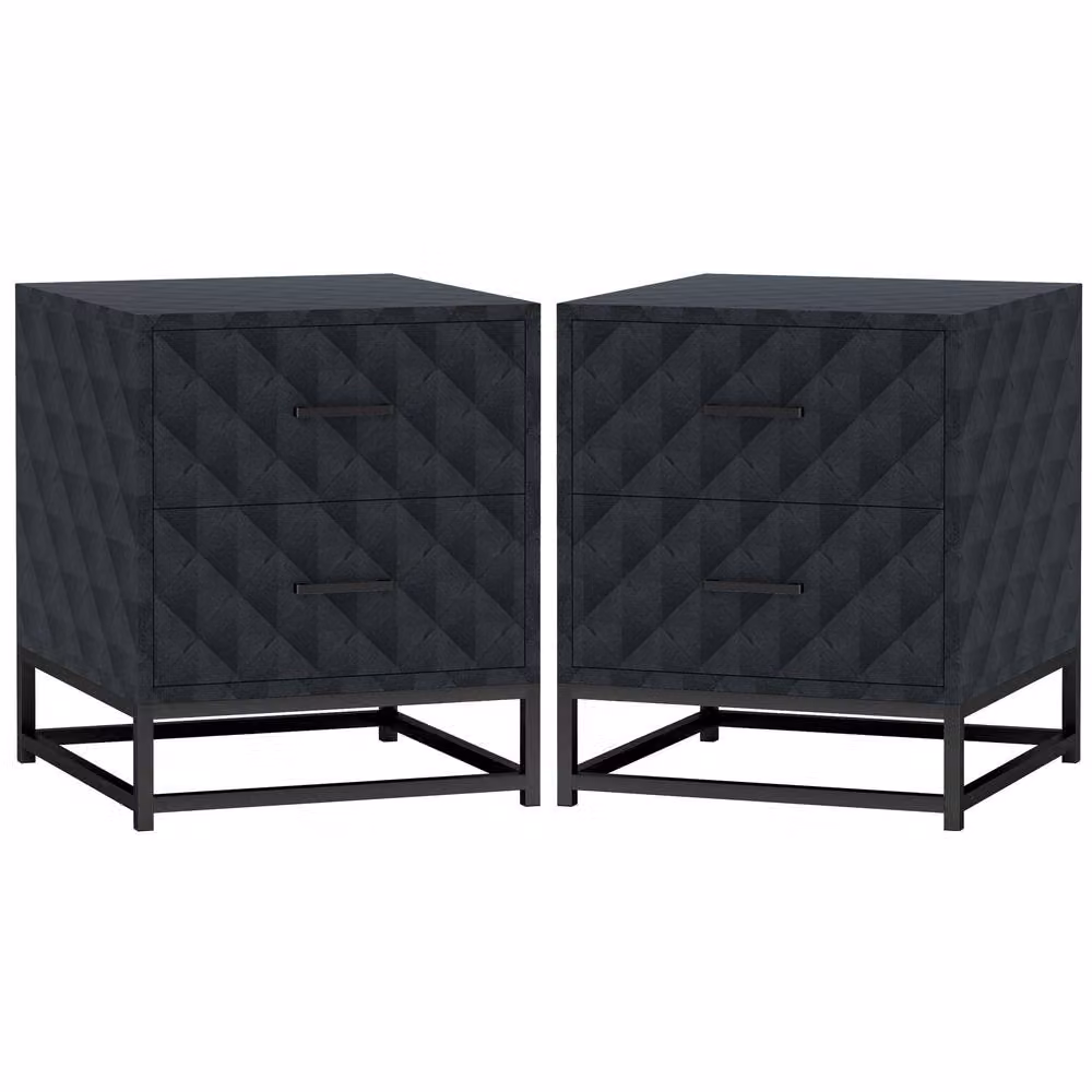 STILVORA Set of 2 Modern Black Bedside Tables with 2 Drawers – 5