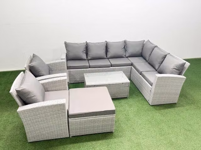 Fimous 9 Seater Rattan Garden Sofa Set in Light Grey