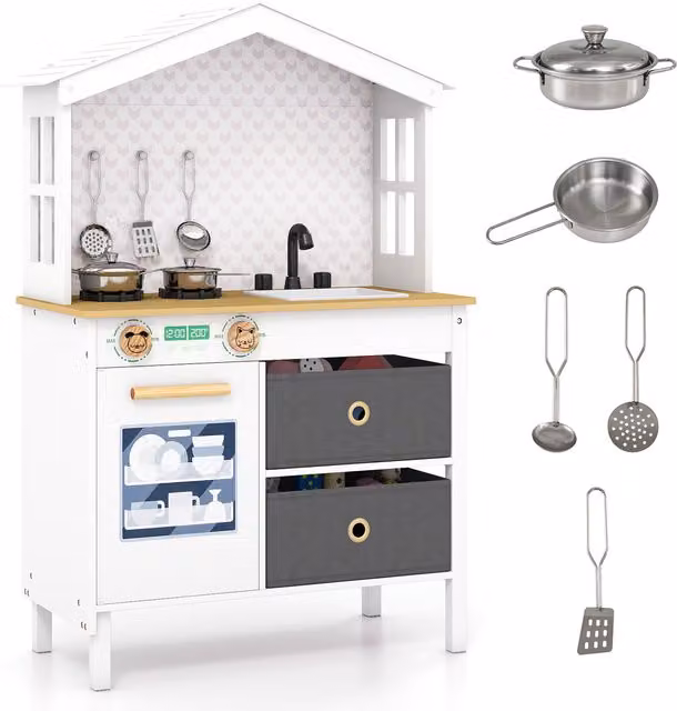 COSTWAY Childrens Toy Kitchen Playset in White