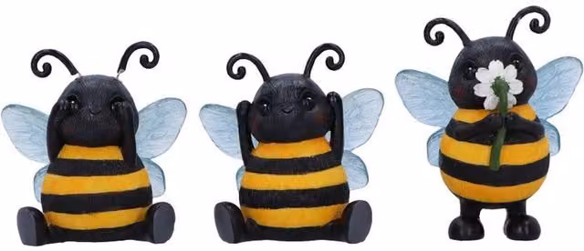 Nemesis Now Three Wise Bees Striped Animal Figurines in Yellow, Black and Multicolour, Height: 9.5 cm