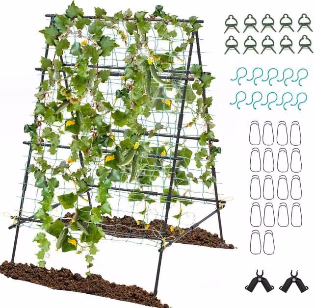 Costway Black Metal Garden Plant Support Trellis for Vegetable Gardens
