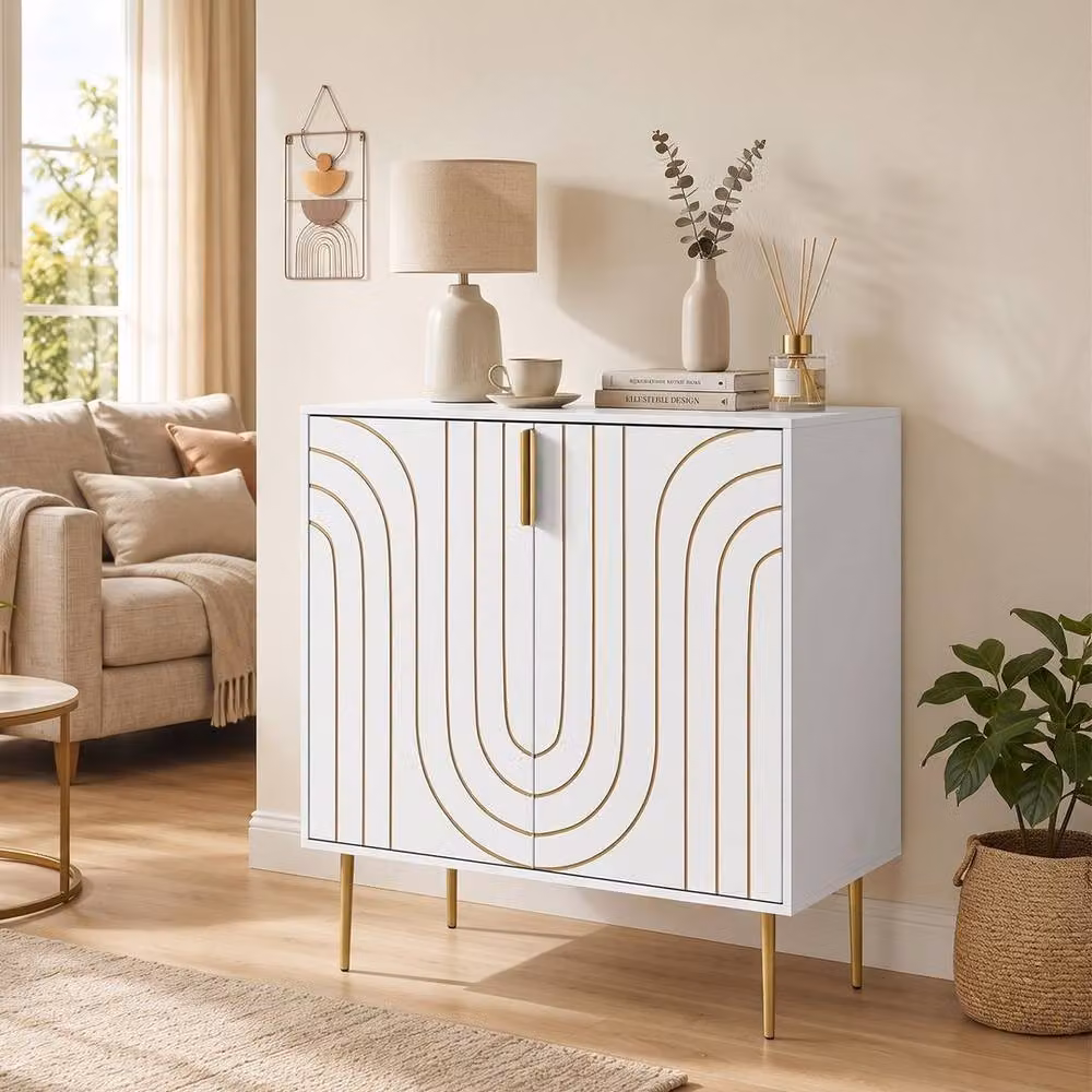 KORVIXA White Modern Wood Storage Cabinet with 2 Hinged Doors and Internal Shelves, W/D/H: 100 x 100 x 100 cm – 2