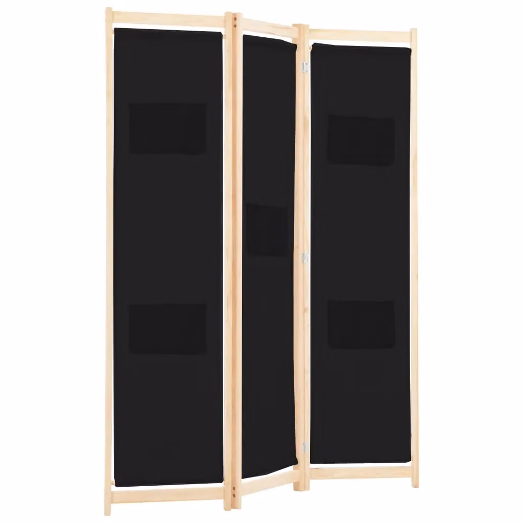 Berkfield Home 3-Panel Fabric Room Divider in Black, W/H/D: 120 x 170 x 4 cm – 3