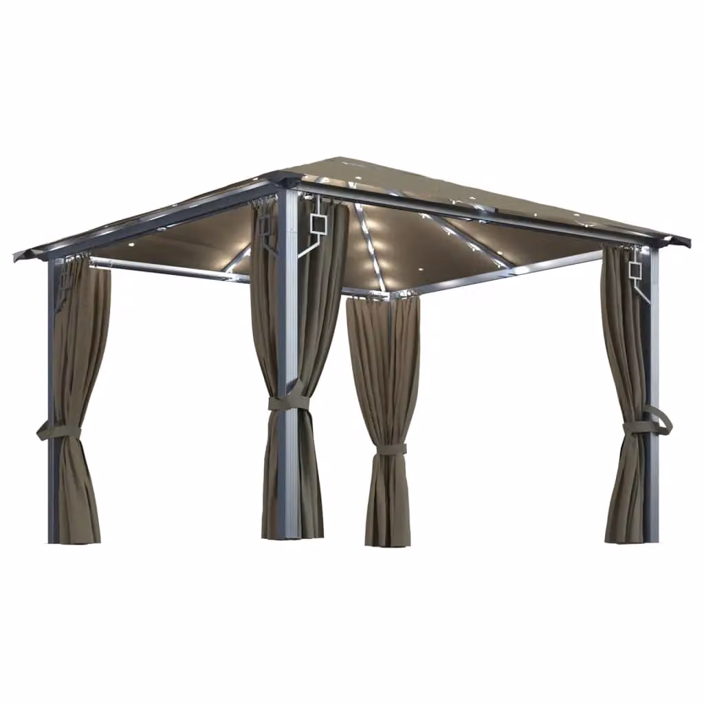 Berkfield Home Aluminium Gazebo with Curtains and LED String Lights, Beige, W/D/H: 300 x 300 x 300 cm – 2