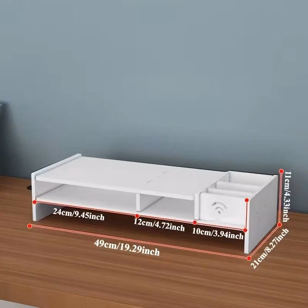 NESTLUNE 2 Tier White Computer Desktop Monitor and Laptop Stand W: 100 cm, D: 15 cm – 2