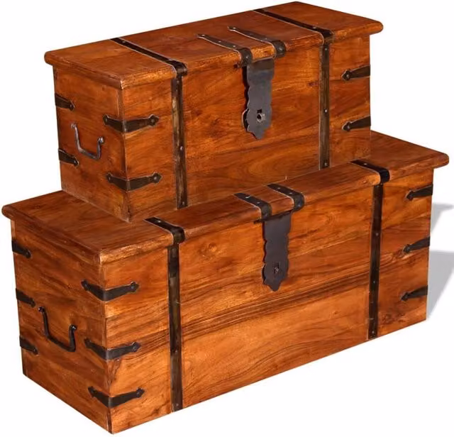 Berkfield Home Two Piece Acacia Wood Storage Chest Set in Brown – 1