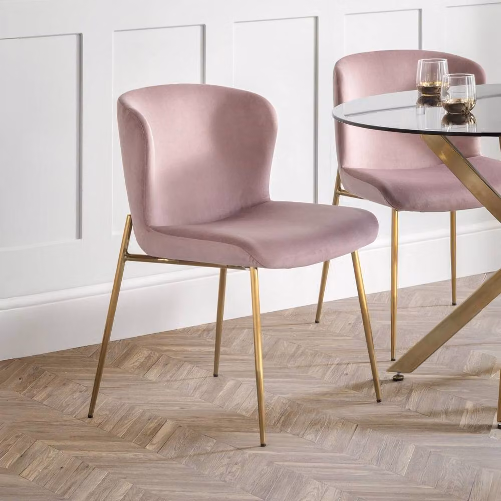 Cheshire Cavendish Set of 2 Modern Velvet Dining Chairs in Dusty Pink – 2
