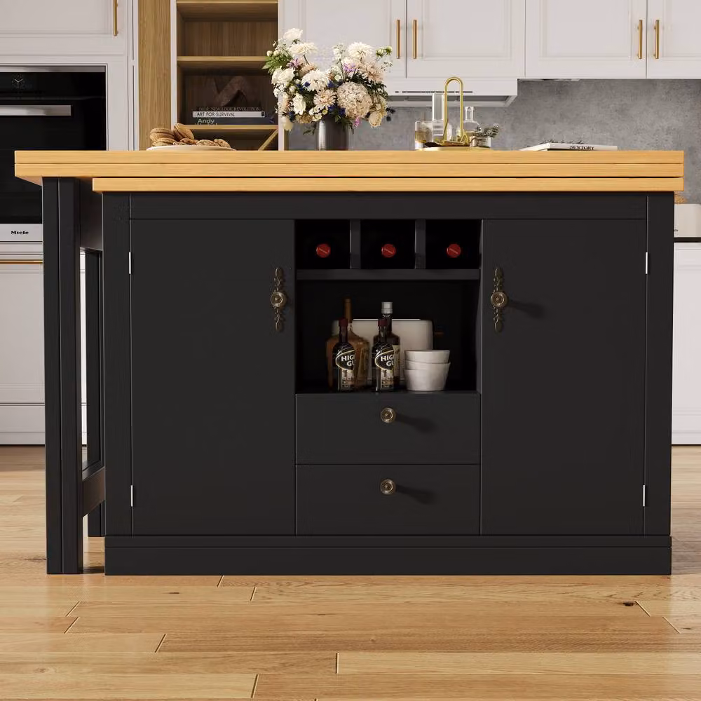 BTM 360 Degree Rotating Bar Table with Storage and Wine Rack in Black, W/D/H: 76 x 40 x 40 cm – 4