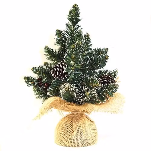 Thompson & Morgan Derby Artificial Green Christmas Tree with Pine Cones and Frost, Height: 30 cm
