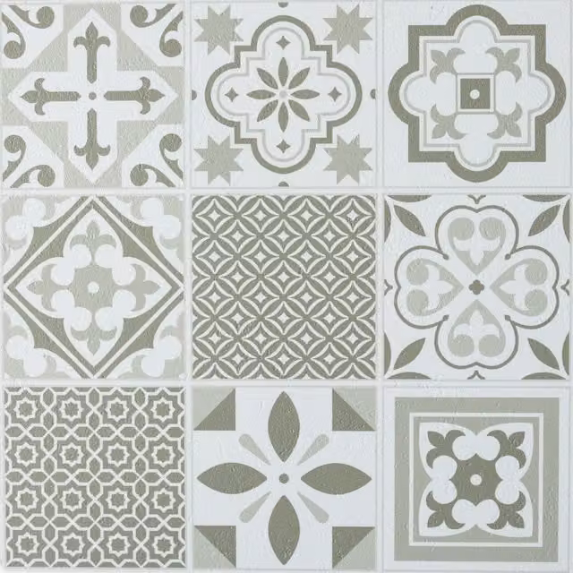 Oriental Tiles Green Peel and Stick Self-Adhesive Vinyl Floor Tiles, Tile Look, 1sqm