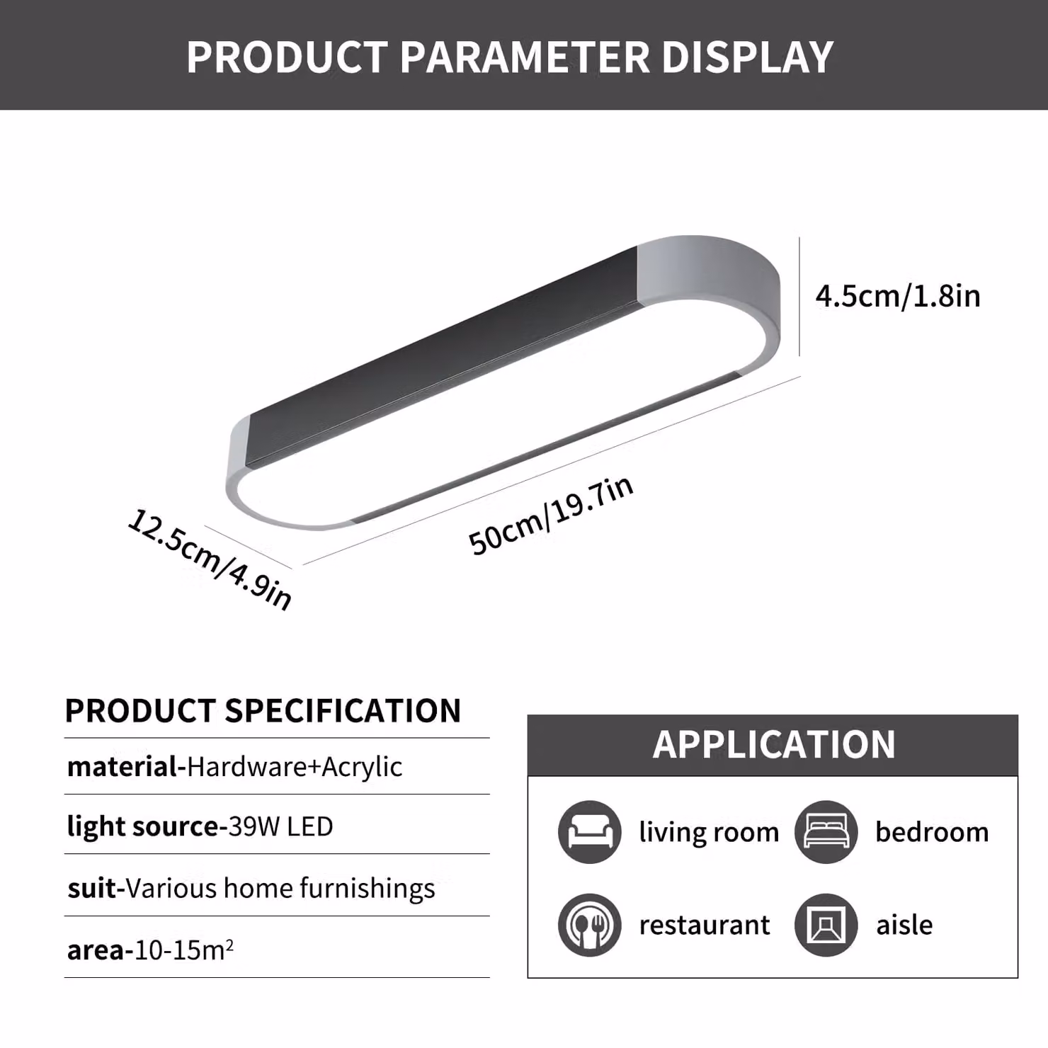 Garwarm Modern Linear LED Ceiling Light, 39W, 6500K Cool White, Black and Grey – 2