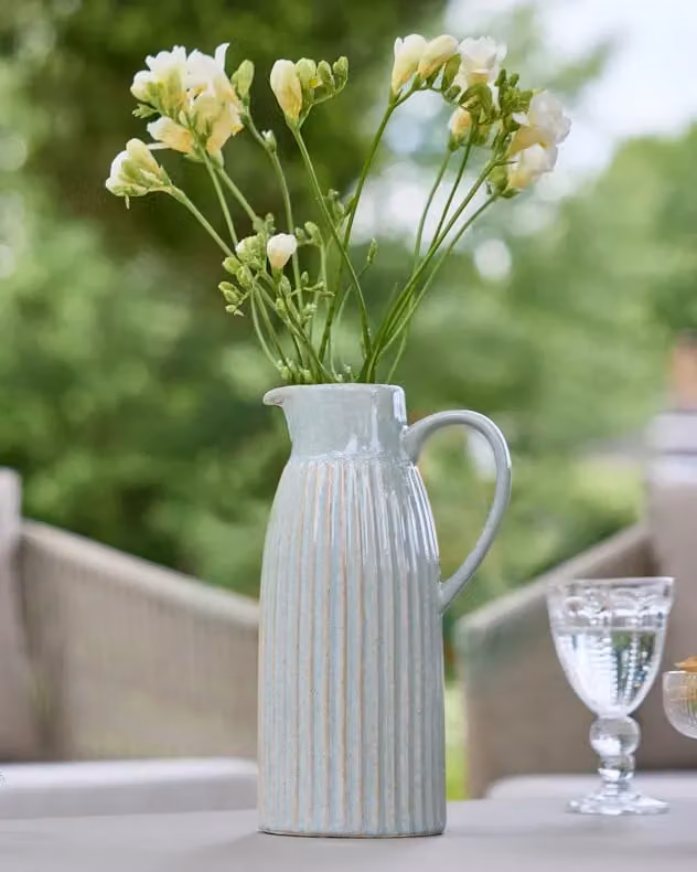 Dibor Traditional Tall Ribbed Ceramic Flower Jug in Blue and Grey – 2