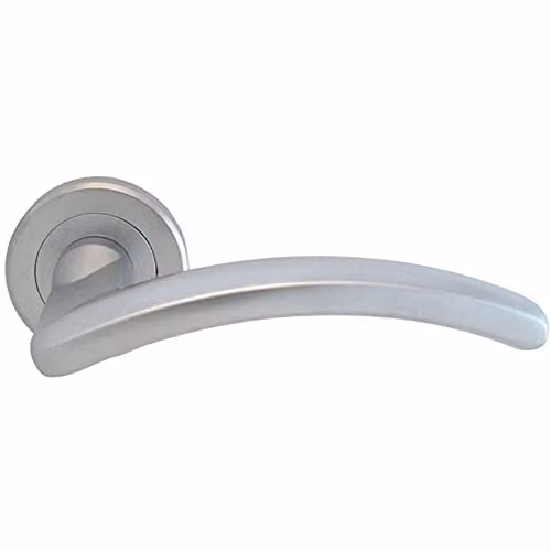 Loops Pair Oval Arched Bar Handle on Round Rose in Satin Chrome with Concealed Fixings