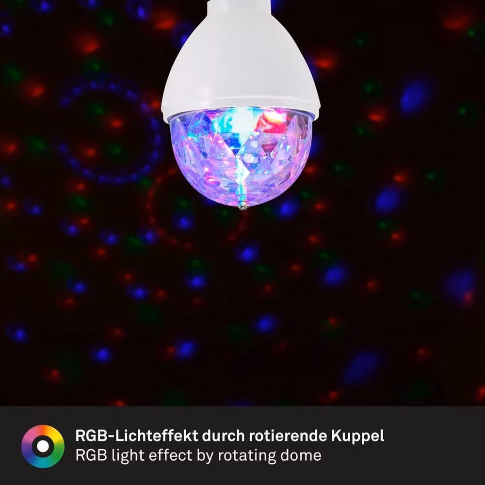 Briloner RGB LED Disco Light Bulb E27 Colour Changing Rotating Party Lamp in White and Multicolour – 3