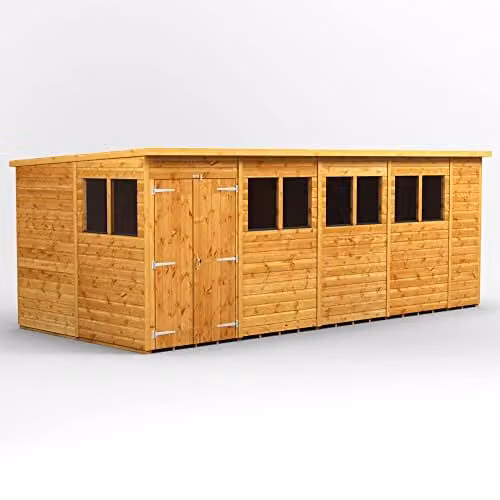 POWER Premium Pent Garden Wooden Shed in Brown with Double Doors, PVC Window Sills and Toughened Glass, W/D/H: 240.4 x 21.3 x 260.4 cm