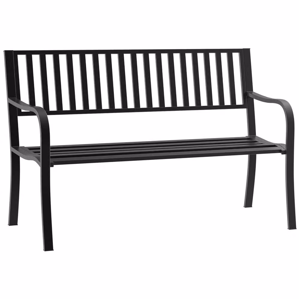 Wyld Haus Dosu Metal Outdoor Garden Bench Loveseat in Matt Black, W: 127.0 cm, D: 60.0 cm, H: 81.0 cm – 2
