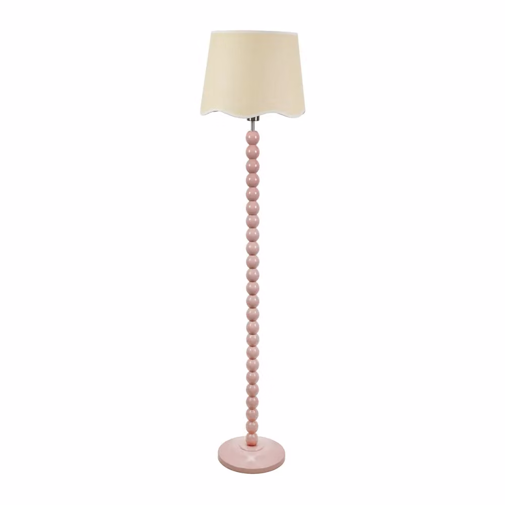 ValueLights Bobbins Rose Pink Wood Floor Lamp with White Scallop Fabric Shade and LED Bulb, H 151 cm x W 35 cm x D 35 cm – 2