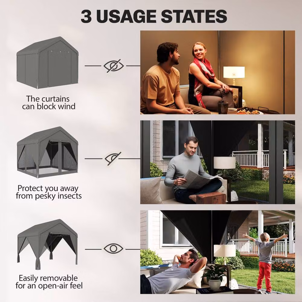 OUTSUNNY Dark Grey Outdoor Patio Gazebo with Netting and Curtains, W: 300 cm, D: 300 cm, H: 278 cm – 5