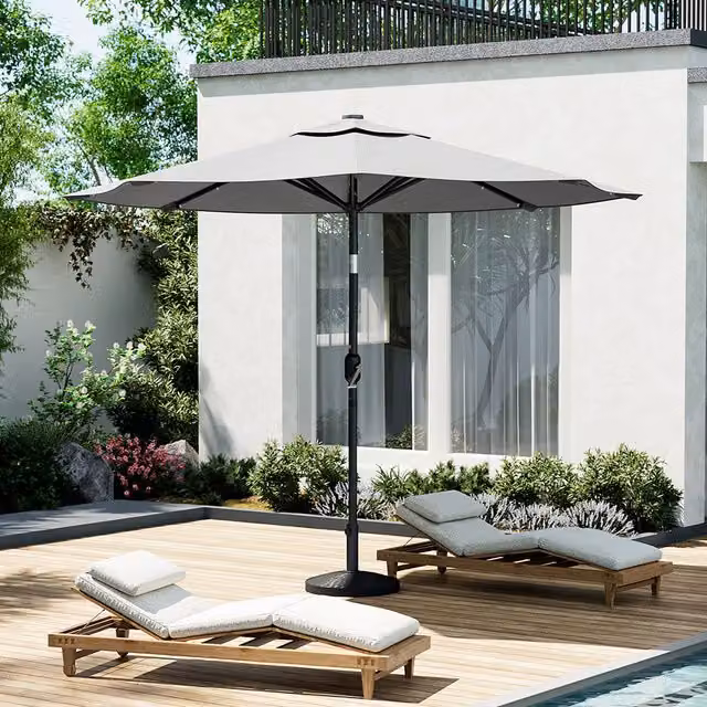 Kidkid Modern Grey Polyester Garden Parasol with Solar LED Lights and Resin Base