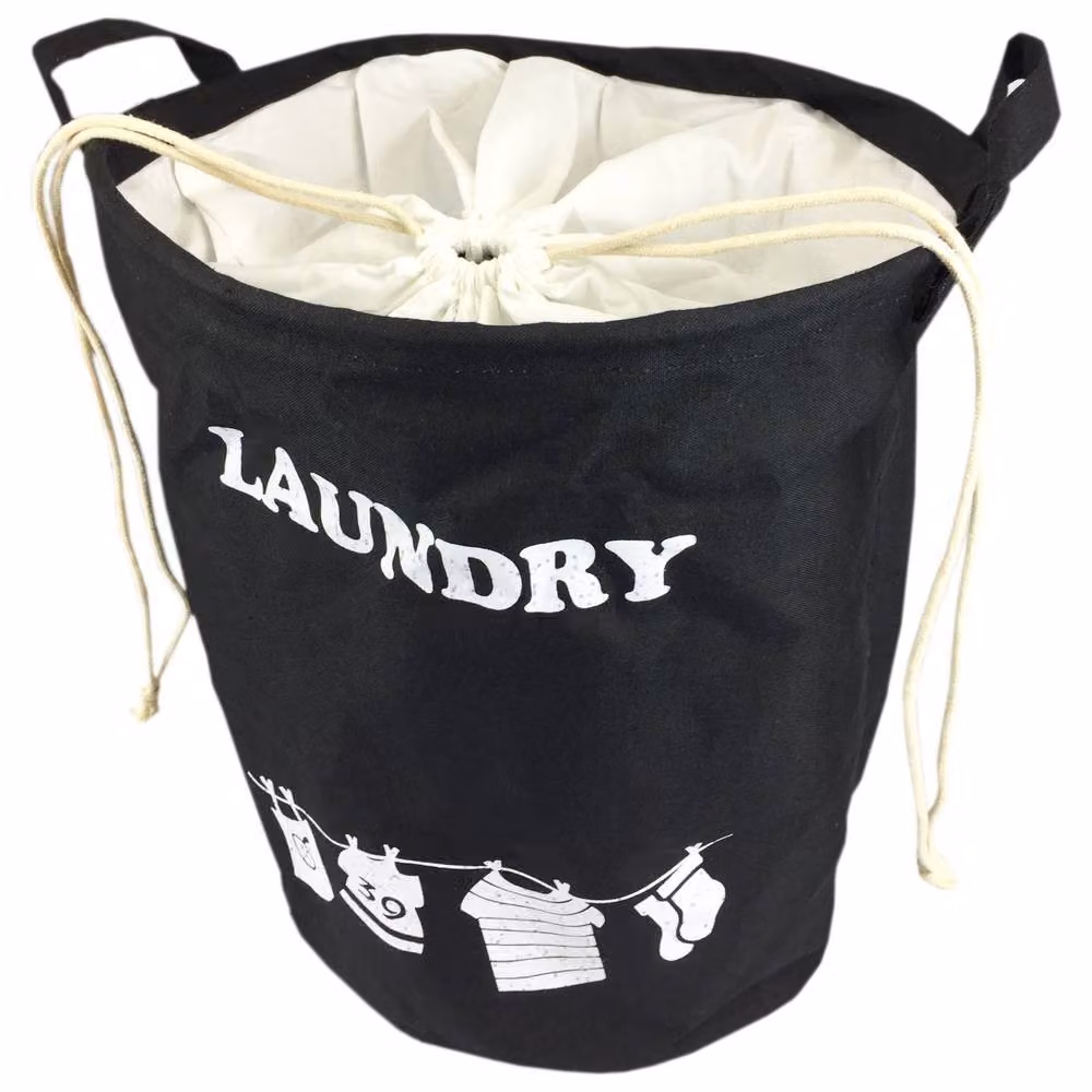 Simpa 40L Fabric Laundry Hamper with Drawstring Closure in Black, H 40 cm x W 36 cm – 2
