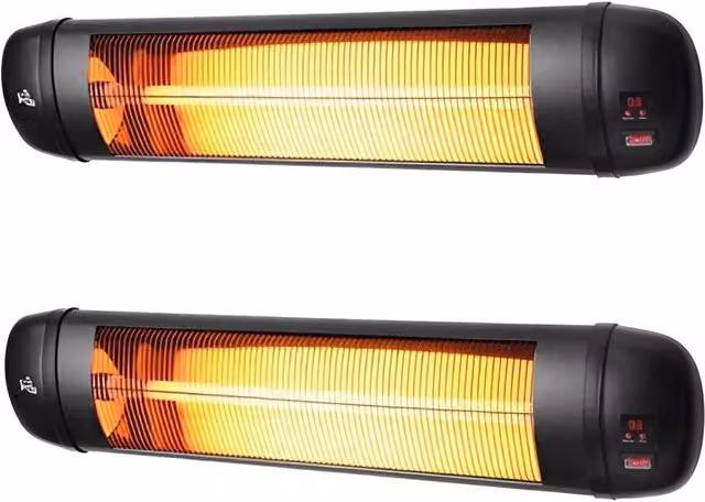 Primrose 2kW IPX4 Wall-Mount Infrared Quartz Bulb Heaters with Remote, Pack of 2, Black – 1