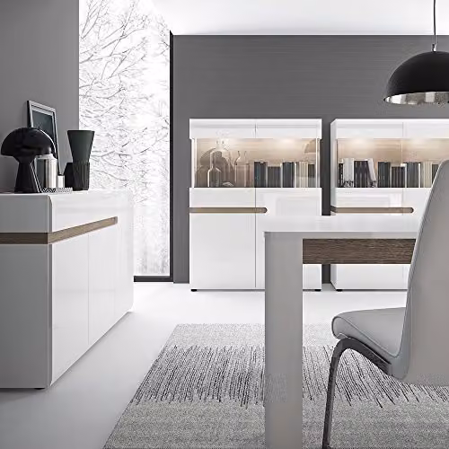 Furniture To Go Chelsea White High Gloss and Oak 1 Drawer 2 Door Sideboard Width: 110 cm – 2