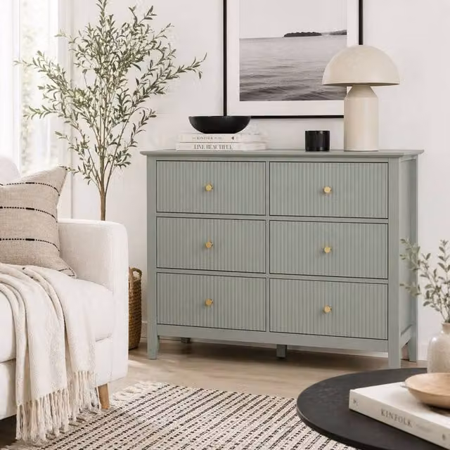 Wyld Haus Visalo Mint Green 6 Drawer Fluted Wooden Dresser