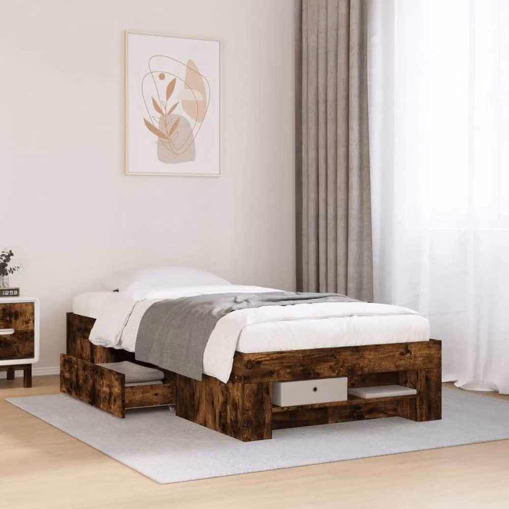 Berkfield Home Smoked Oak Bed Frame with Drawers, Brown, W: 90 cm, D: 200 cm – 2