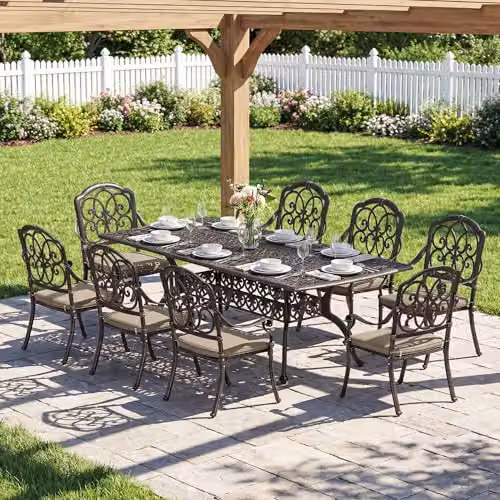 Outsunny 9 Piece Cast Aluminium Garden Dining Set, 8 Seater, Bronze Tone, W/D/H: 106 x 72 x 82 cm – 7
