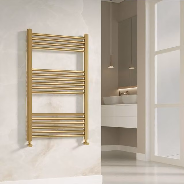 Banyetti Aureli Brushed Brass Ladder Towel Rail Radiator in Gold, W: 100 cm, H: 60 cm