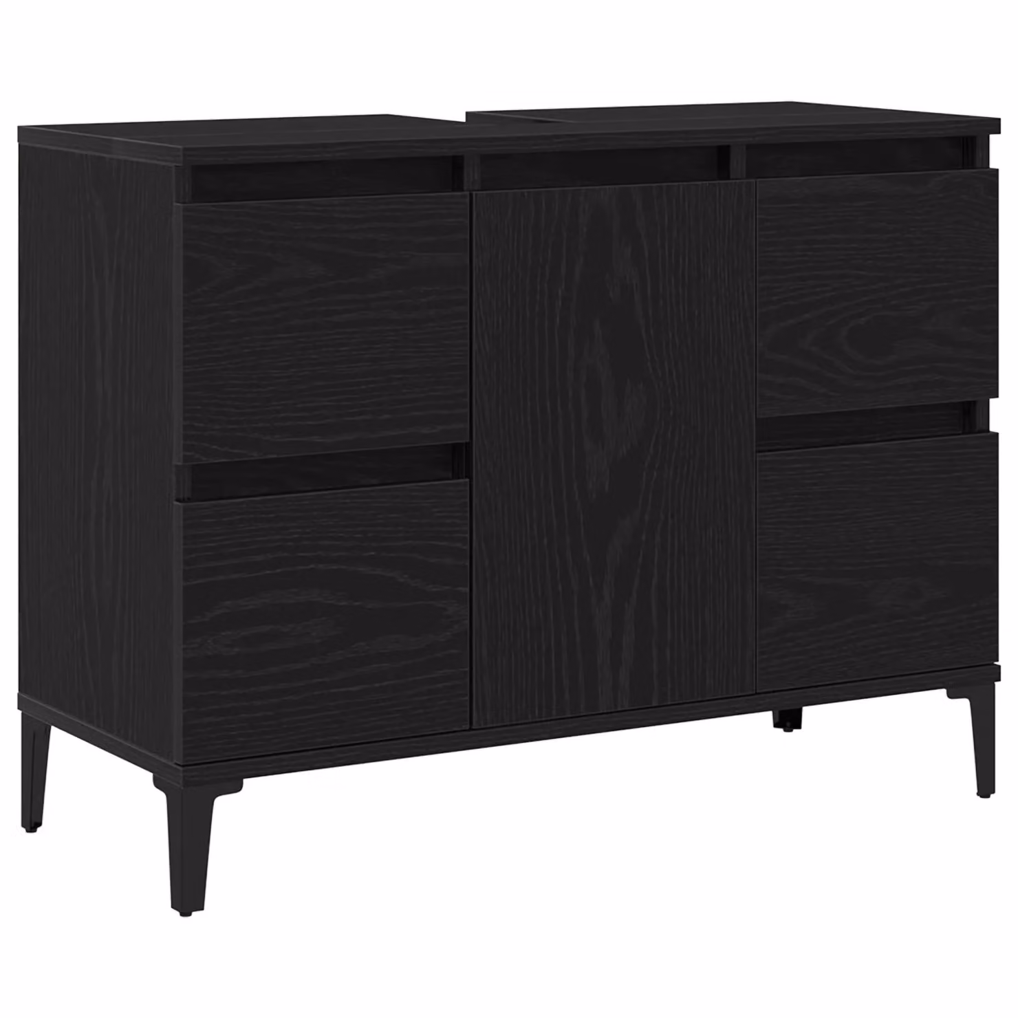 Berkfield Home Modern Black Oak Bathroom Sink Cabinet with Hinged Doors and Drawers, W/D/H: 80 x 33 x 60 cm – 2