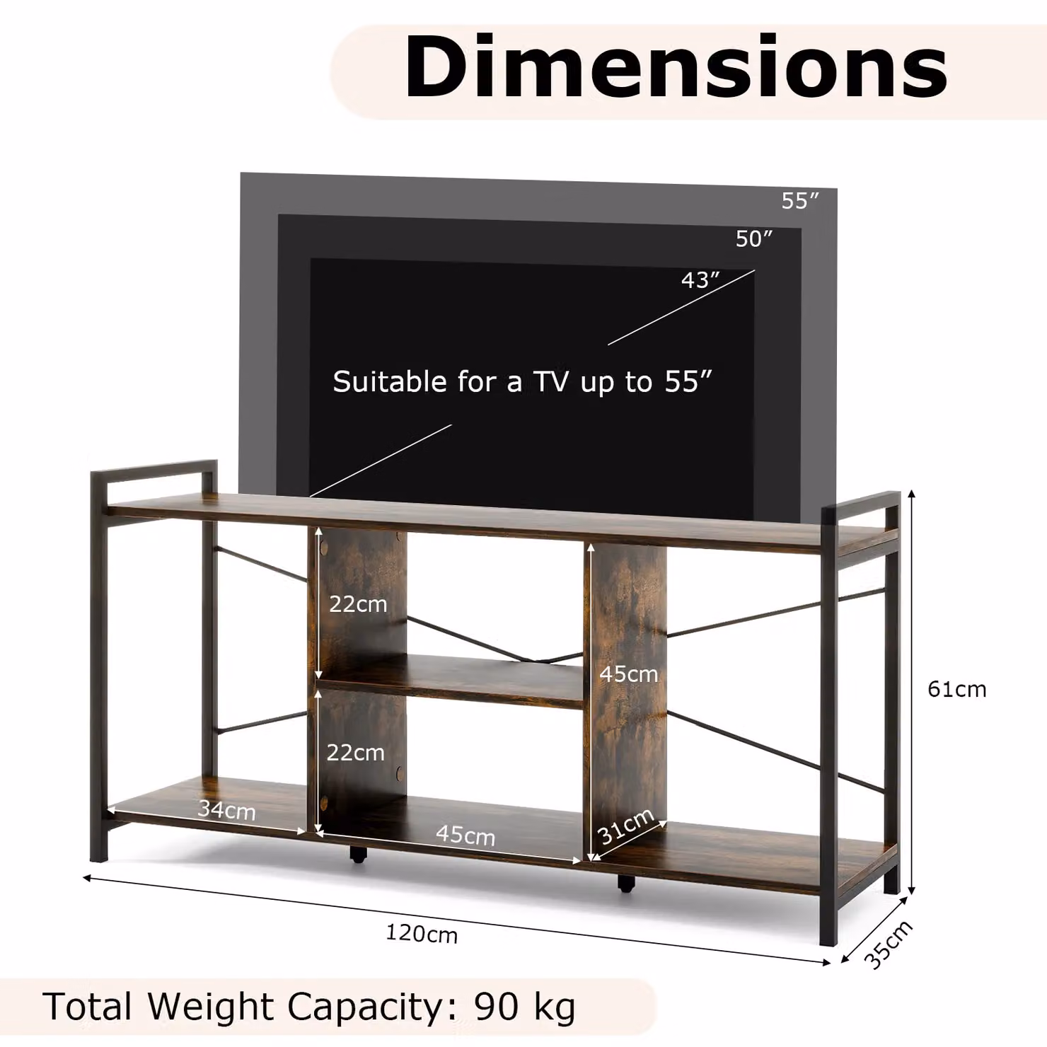 Gymax Industrial TV Stand for up to 55 inch TVs with 4 Shelves, Brown – 2