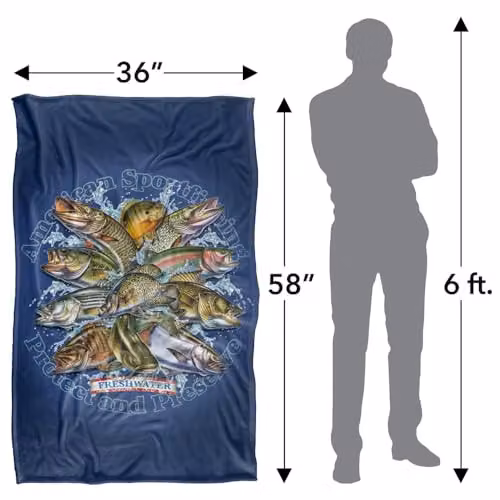 JQ Licensing American Sportfishing Freshwater Super Soft Fleece Throw Blanket, Blue Multicolour, W/D/H: 91.44 x 91.44 x 1.47 cm – 2