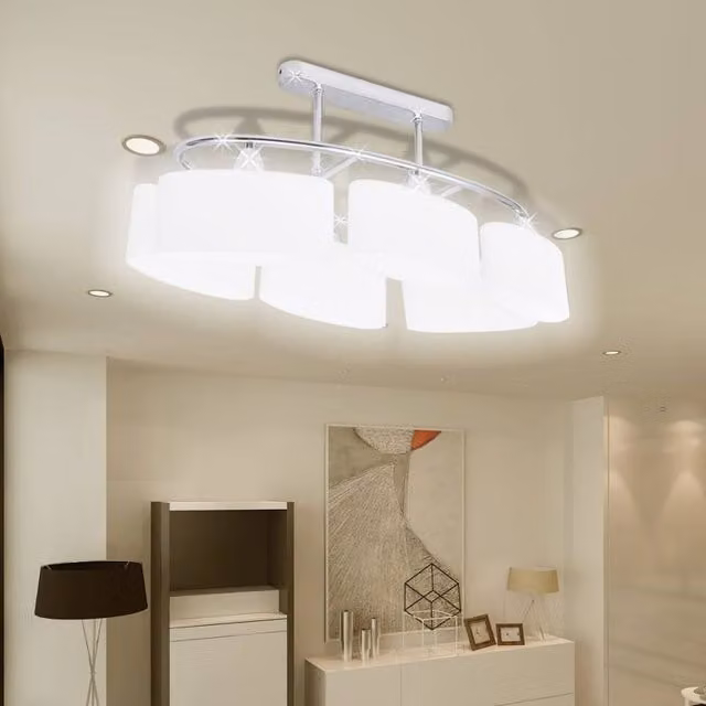 Berkfield Home Modern Ceiling Lamp with White Ellipsoid Glass Shades and Chrome Details
