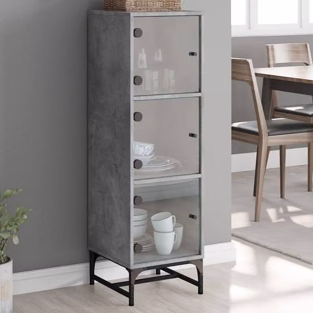Berkfield Home Modern Highboard with Glass Doors in Concrete Grey, W/D/H: 35 x 37 x 120 cm – 1