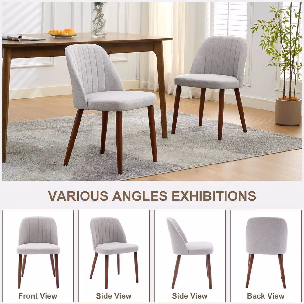 London Boutique Set of 2 Grey Fabric Upholstered Mid-Century Modern Dining Chairs with Rubberwood Legs – 4