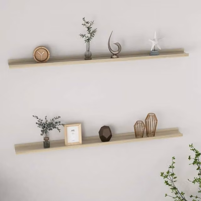 Berkfield Home Sonoma Oak Wall Shelves, 2 Pack, Brown, W: 115 cm, D: 9 cm, H: 3 cm