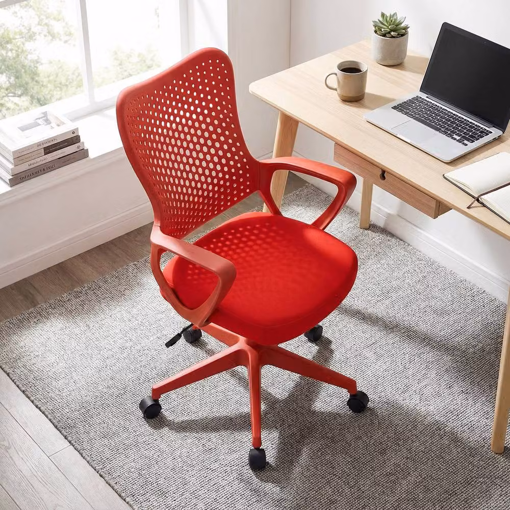 Gymax Ergonomic Red Fabric Swivel Office Chair with Armrests and Castors – 2