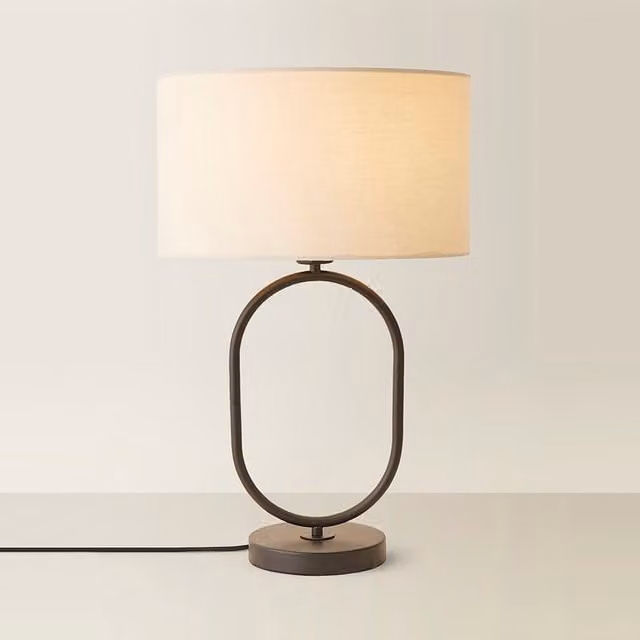 ValueLights Art Deco Oval Table Lamp with Fabric Shade in Beige and Black