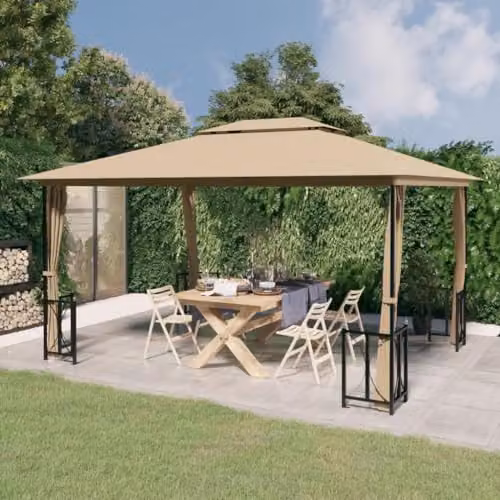 vidaXL Gazebo with Sidewalls and Double Roof, W: 4 m, D: 3 m, Beige – 2