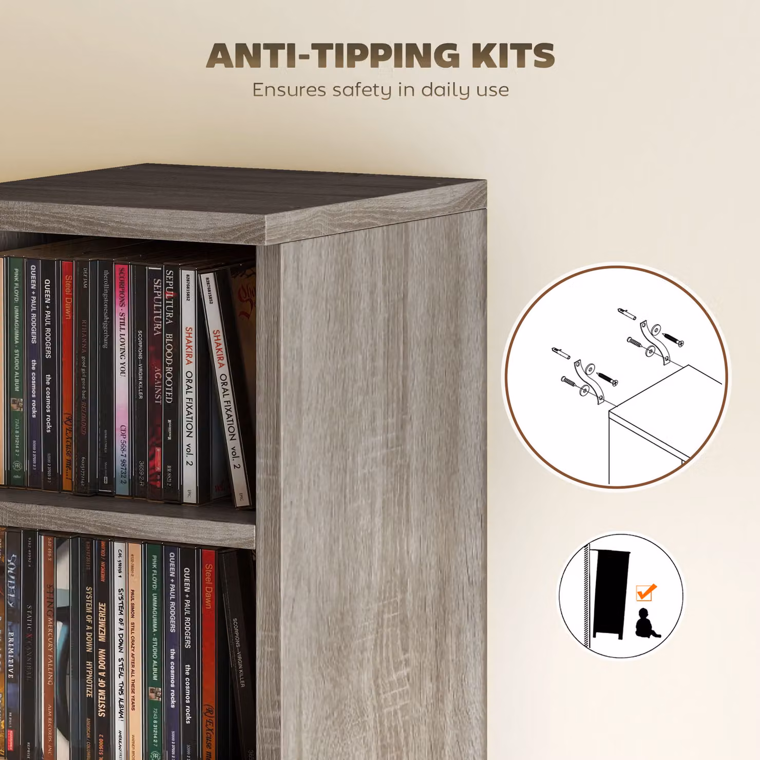 HOMCOM Set of 2 Modern Wood CD Media Display Shelf Units with Adjustable Shelves – 5
