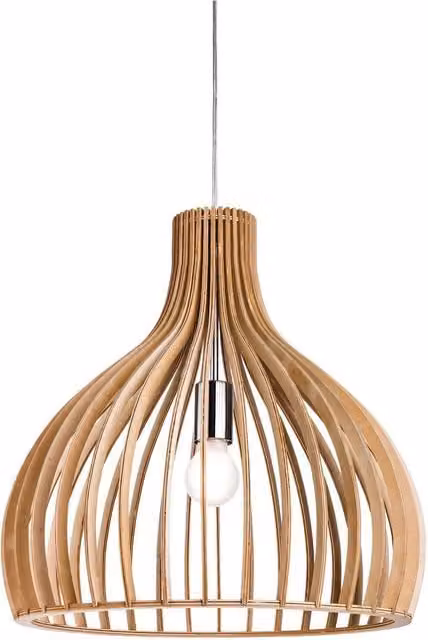 Netlighting Cadiz 1 Light Cage Ceiling Pendant in Black and Natural Wood with E27 Socket