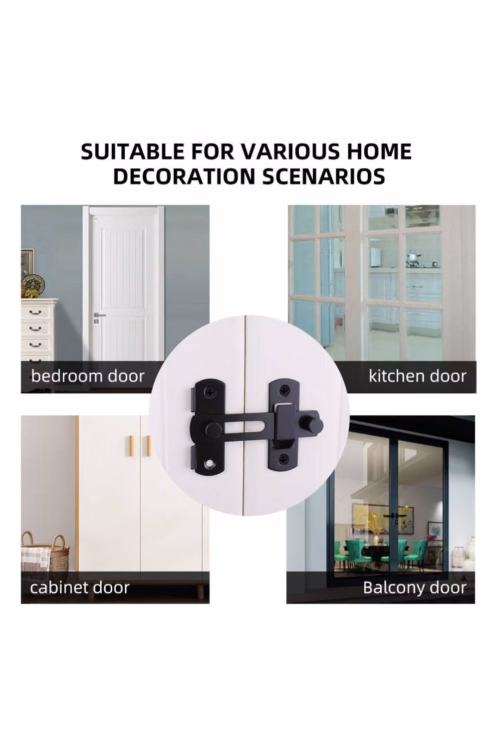 KDMD 180 Degree Flip Sliding Barn Door Lock Stainless Steel Latch in Black – 3