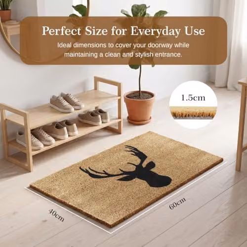 Artsy Mats Stagshead Doormat in Black, Coir with Non-Slip Rubber Backing, W: 60 cm, D: 40 cm – 6